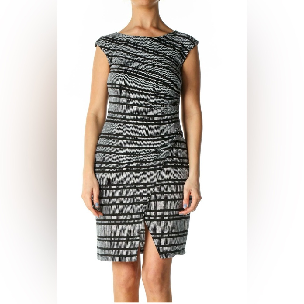 LOFT Monochrome Striped Midi Dress